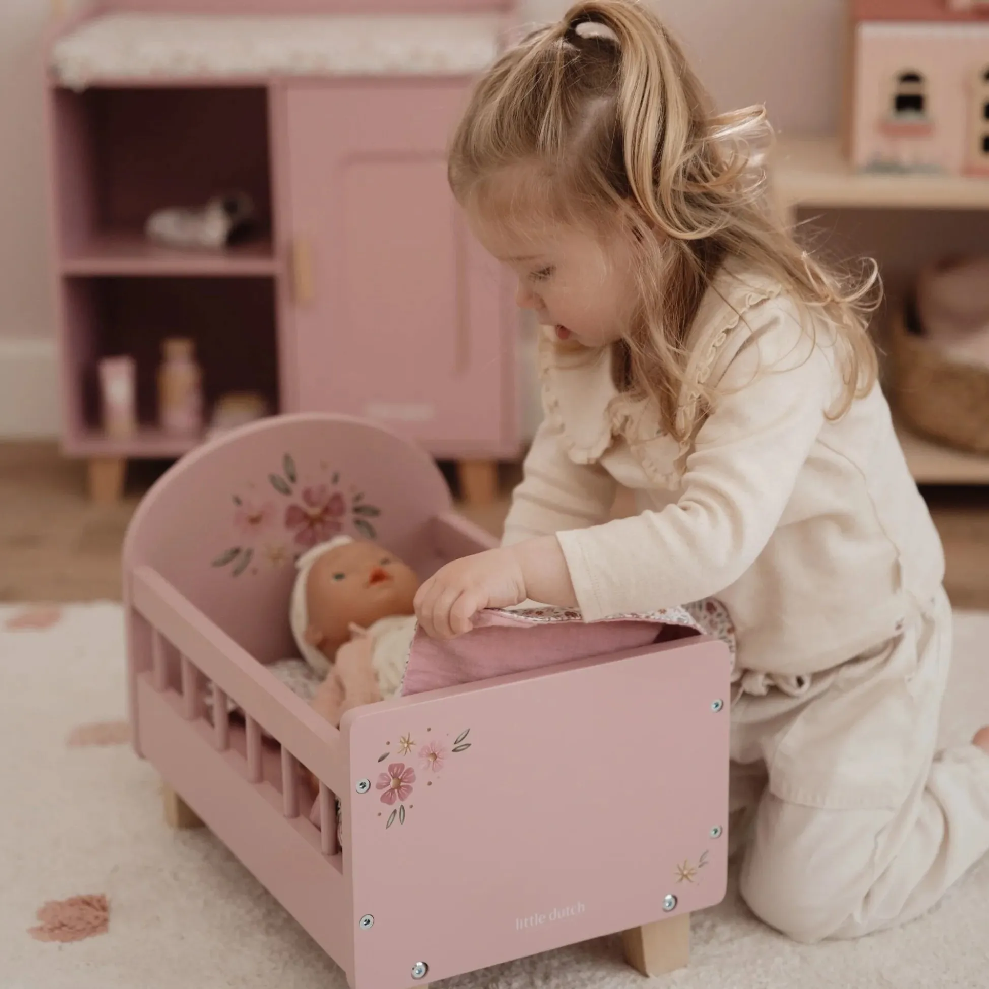 Houten poppenbedje - Roze - Essentials