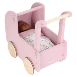 Houten poppenwagen - Roze