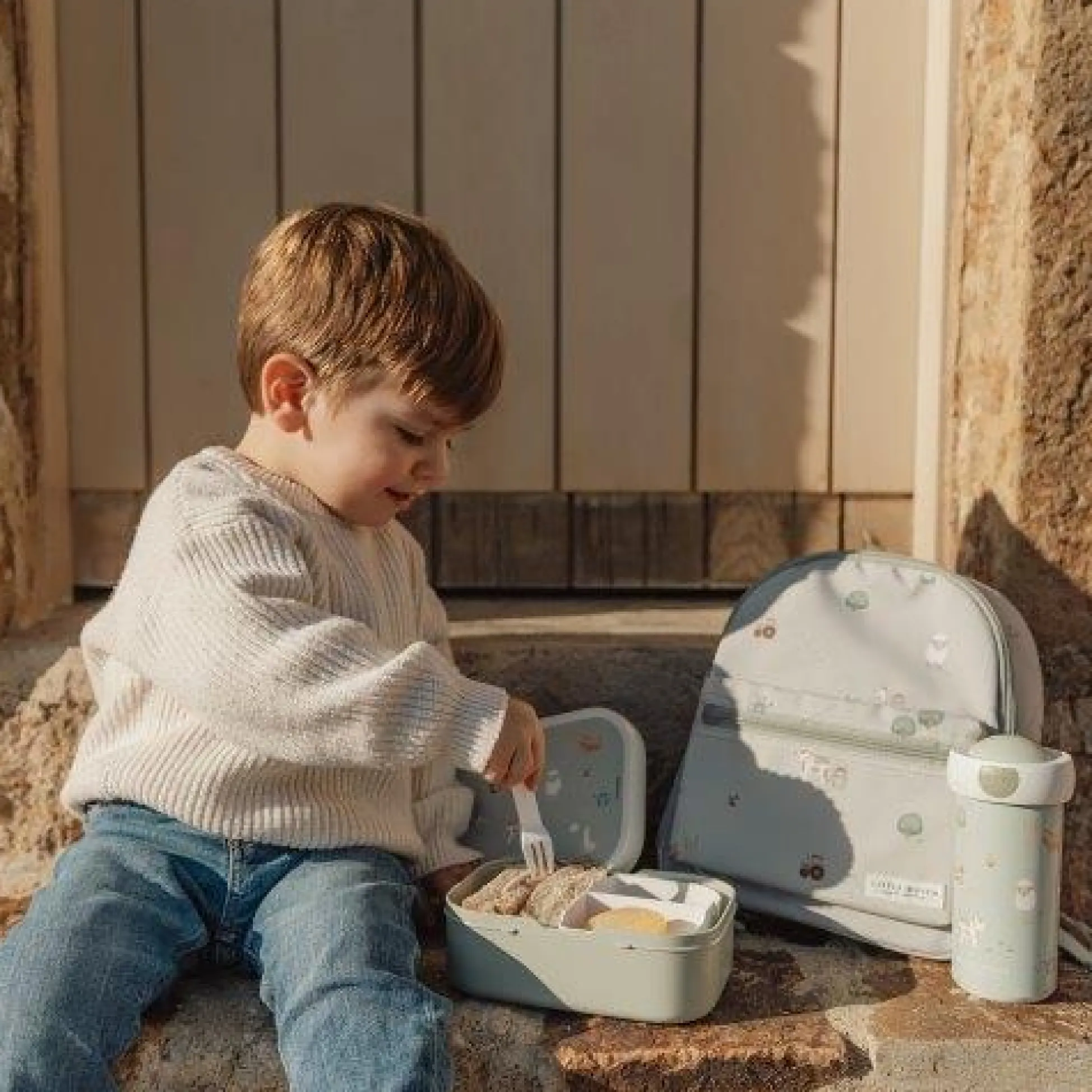 Lunchset - Schoolbeker en lunchbox - Groen - Little Farm