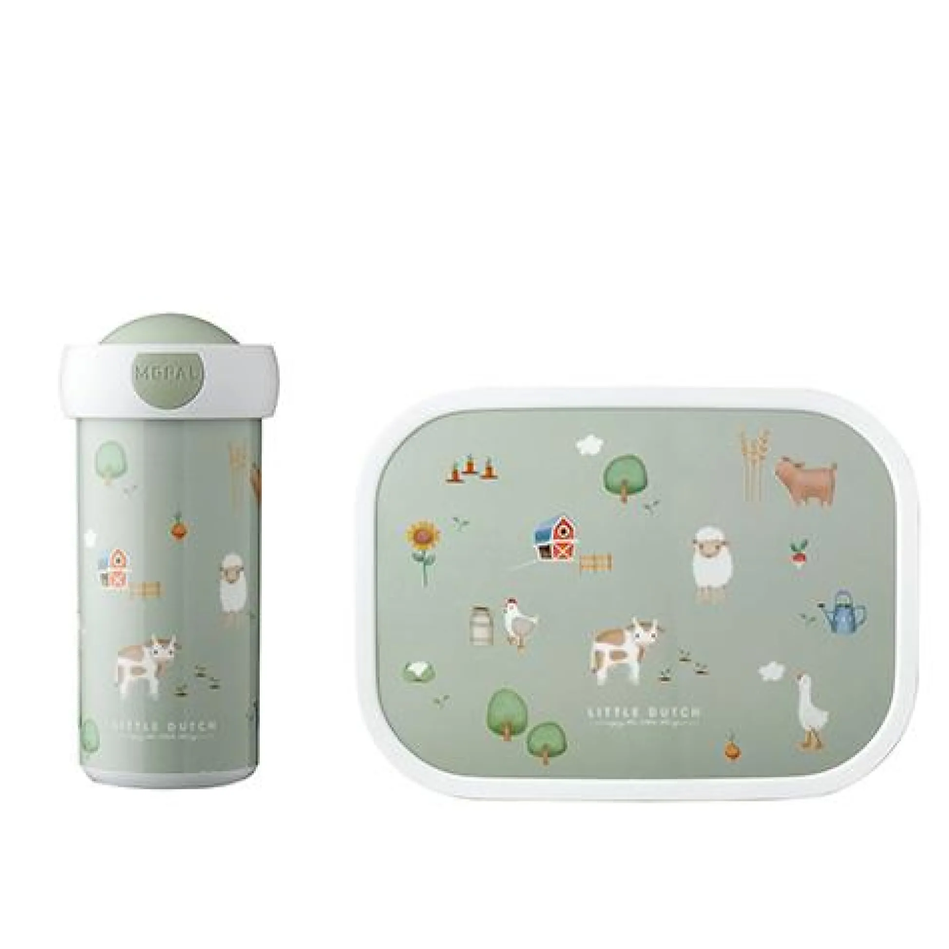 Lunchset - Schoolbeker en lunchbox - Groen - Little Farm